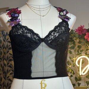 Elegant Black Lace Bralette with Butterfly Accents